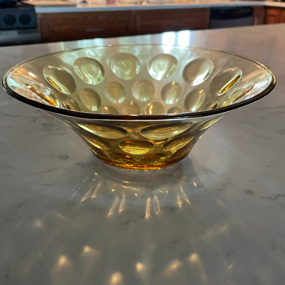 Hazel-Atlas Amber El Dorado Optic Dot Pattern 9" Serving Dish Bowl 60s-70s